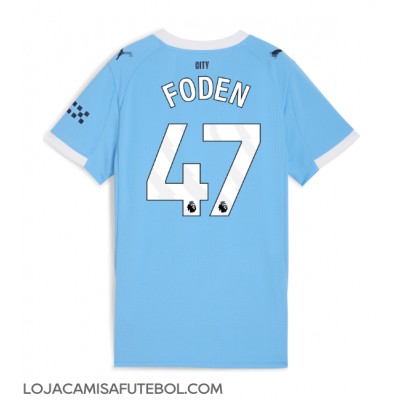 Camisa de Futebol Manchester City Phil Foden #47 Equipamento Principal Mulheres 2025-26 Manga Curta Camisa de Futebol Manchester City Phil Foden #47 Equipamento Principal Mulheres 2025-26 Manga Curta